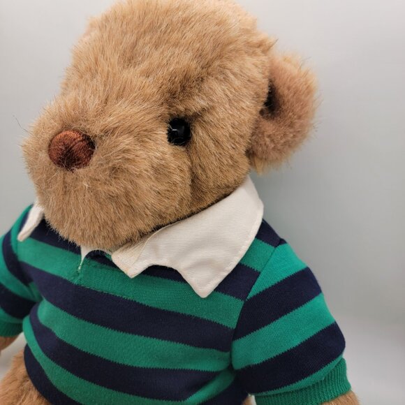 Vintage Gund Lands' End Brown Teddy Bear Plush Green Blue Rugby Shirt Korea 12" - Picture 5 of 7